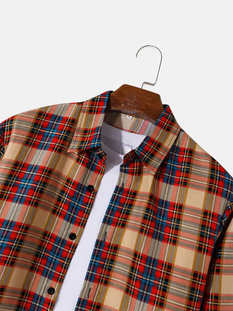 Plaid Print Lapel Long Sleeve Preppy Shirts