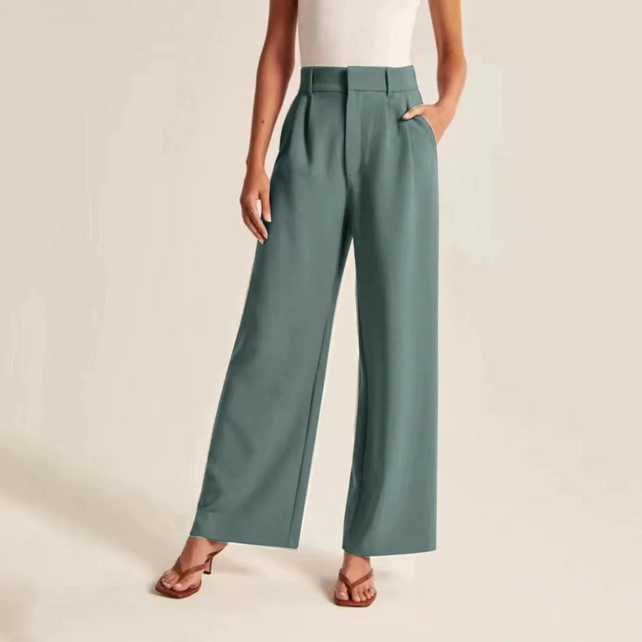 Chic Commuter Wide-Leg Trousers with Pockets - Slimming High-Waist Design