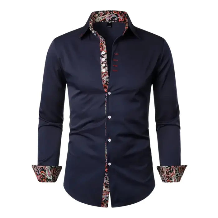 Long sleeve oxford style shirt with colorful details that makes it different