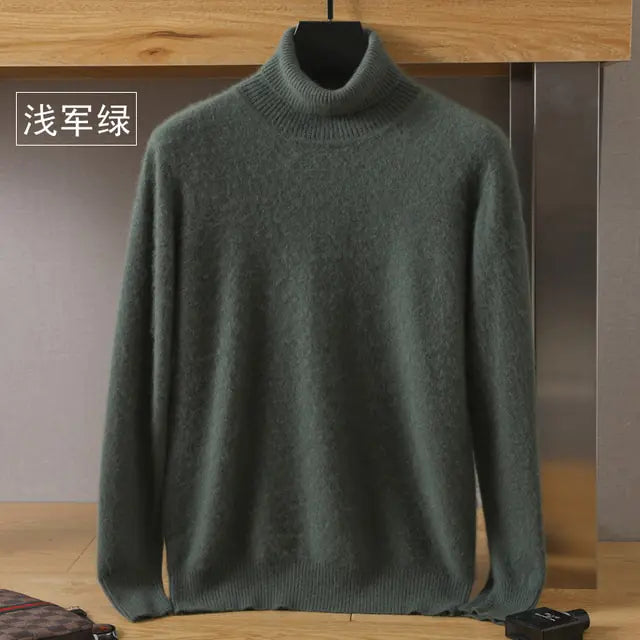 Sweater long sleeves. 100% pure Mink velvet Cashmere Sweater High Lapels Pullovers Knitted Winter